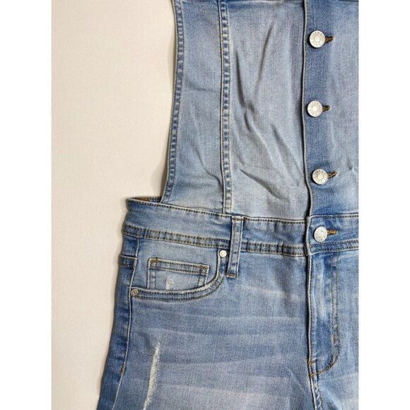 Celebrity Pink Jean Short Overalls Small Juniors' Distressed‎ Faded Stretch NEW - Picture 5 of 10